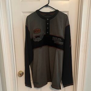 Harley-Davidson Black and Gray Long Sleeve Henley